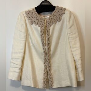 Gorgeous Vintage Boden Limited Edition Cream Linen Jacket with Tan Ribbon Detail